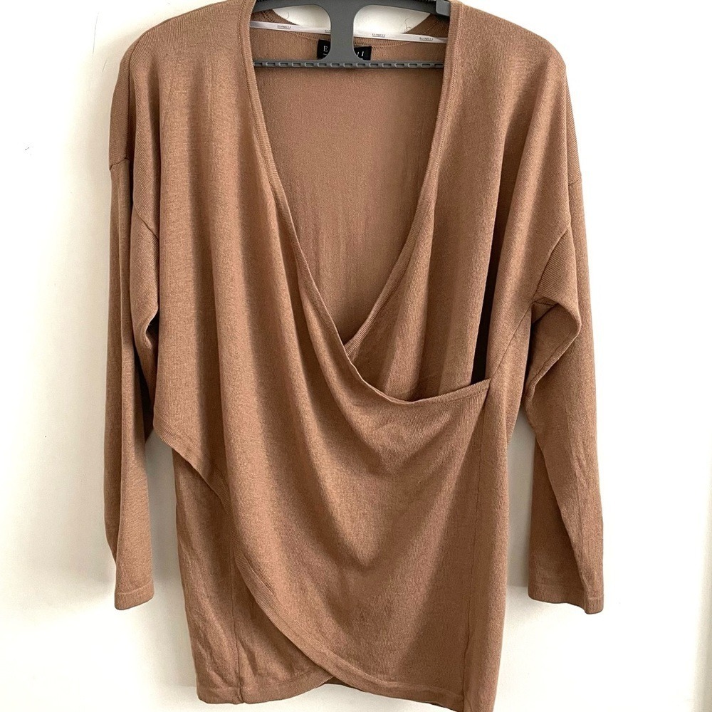 Eloquii Camel Tan Faux Wrap V-Neck Sweater Plus Size 18/20
